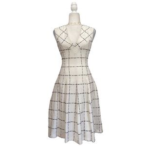 Talbot Runhof Windowpane V Neck Sleeveless Dress